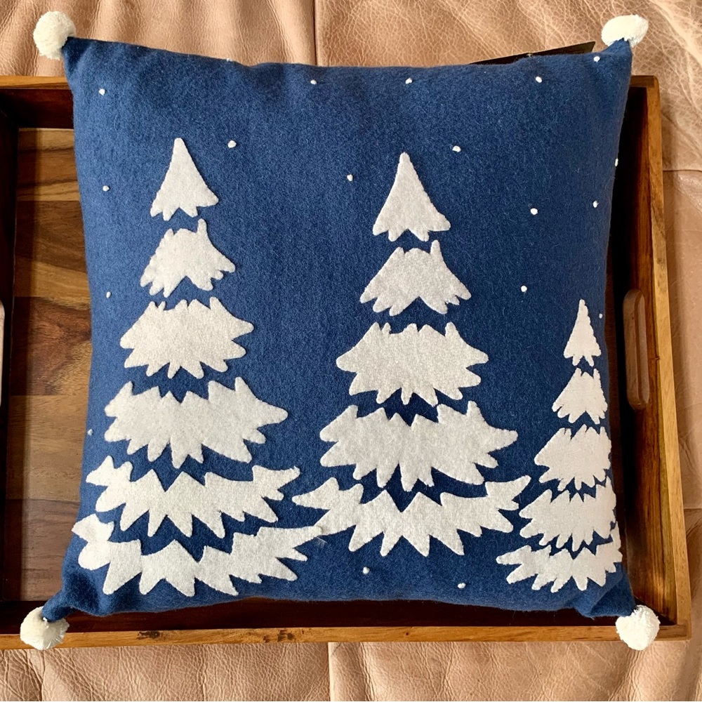 Spruce Tree Blue Felt Pillow
